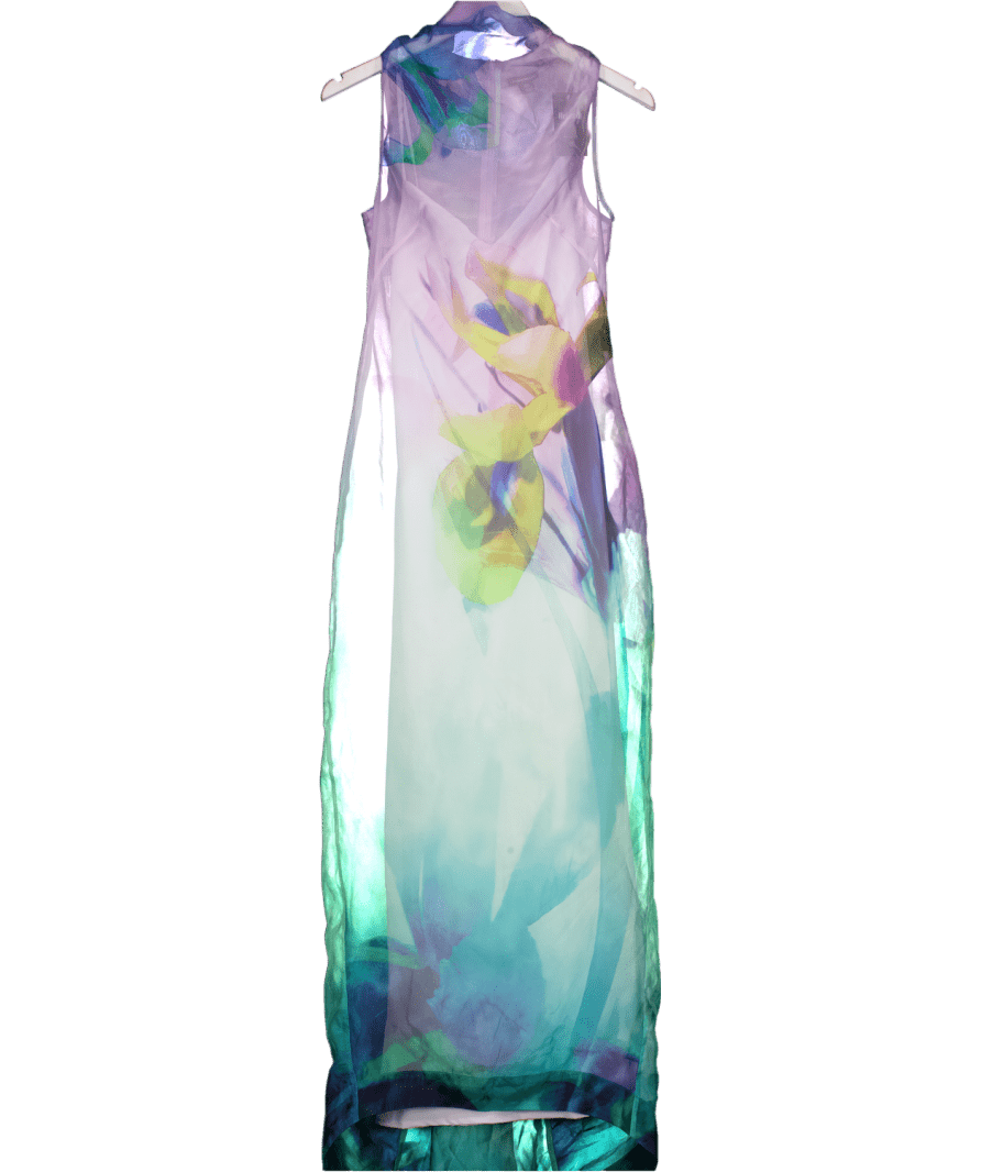 Karen Millen Purple Lilac Organza Placement Print High Neck Maxi Dress UK 6 - Reliked