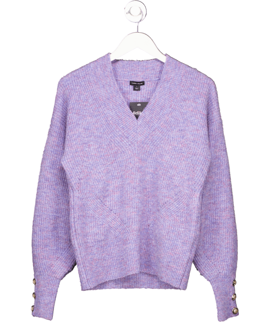 Karen Millen Purple Lilac V - neck Balloon Sleeve Sweater UK S - Reliked