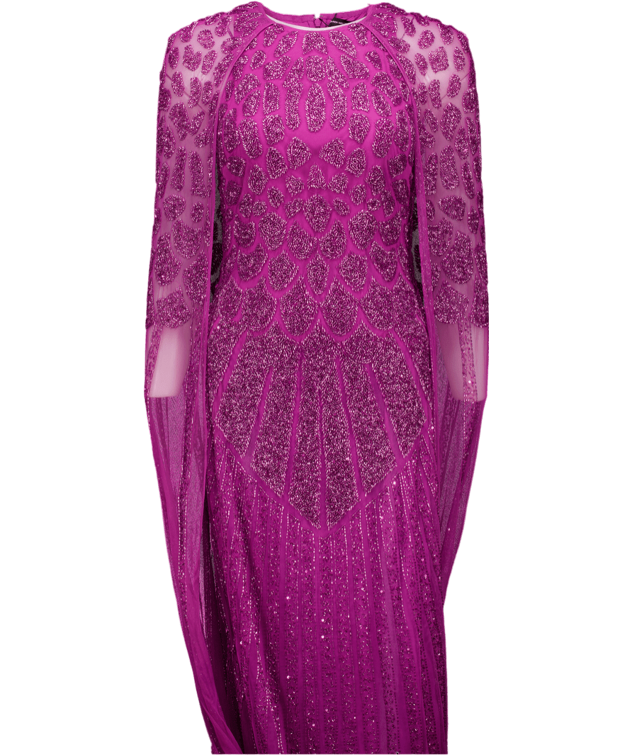 Karen Millen Purple Premium Embellished Caped Maxi Dress UK 10 - Reliked