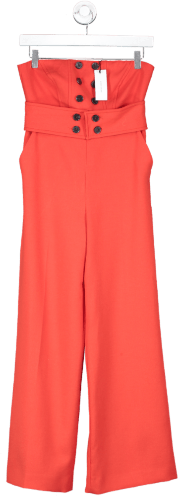 Karen Millen Red Petite Compact Stretch Tux Bandeau Wide Leg Jumpsuit UK 8 - Reliked
