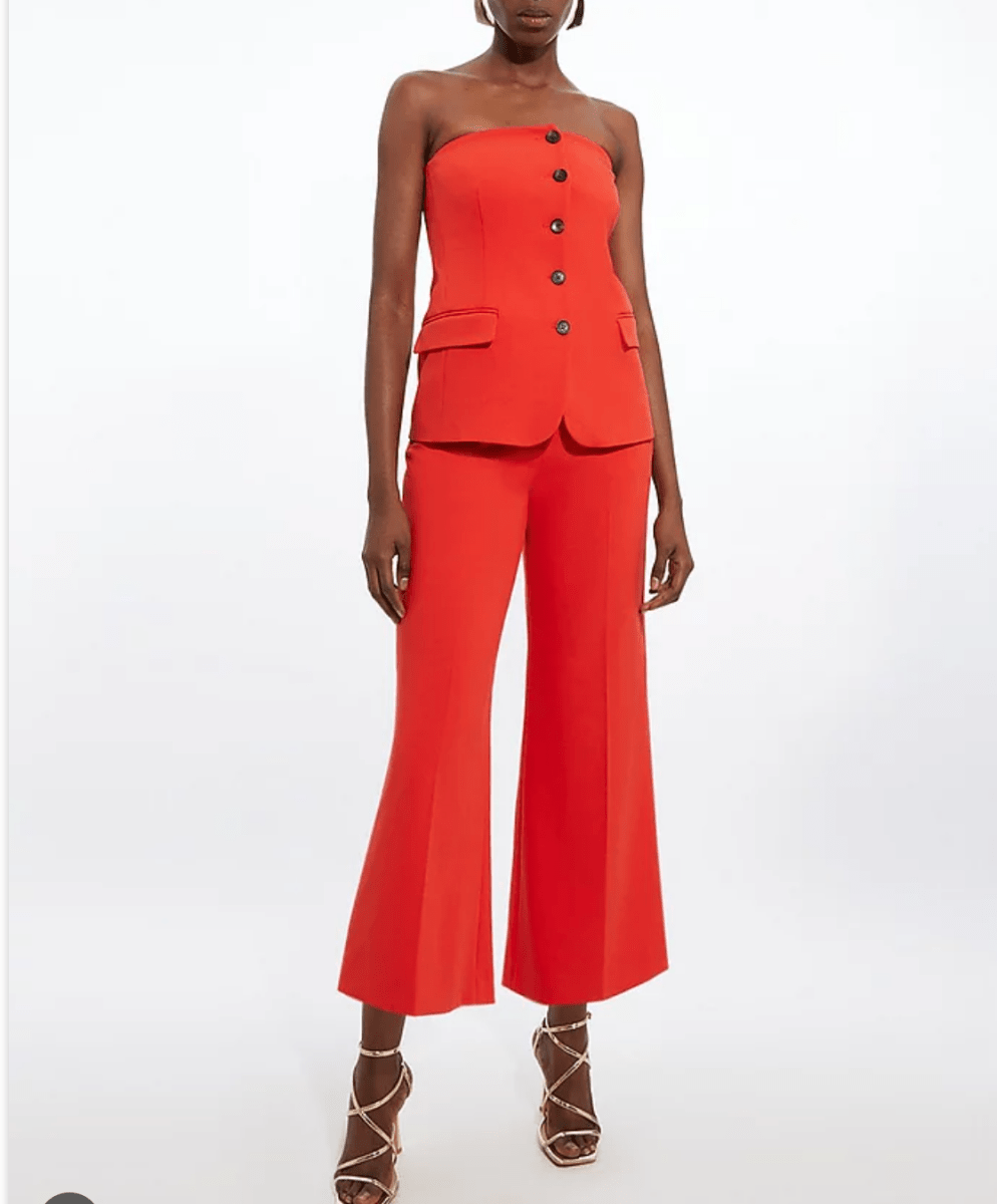 Karen Millen Red Petite Compact Stretch Tux Bandeau Wide Leg Jumpsuit UK 8 - Reliked