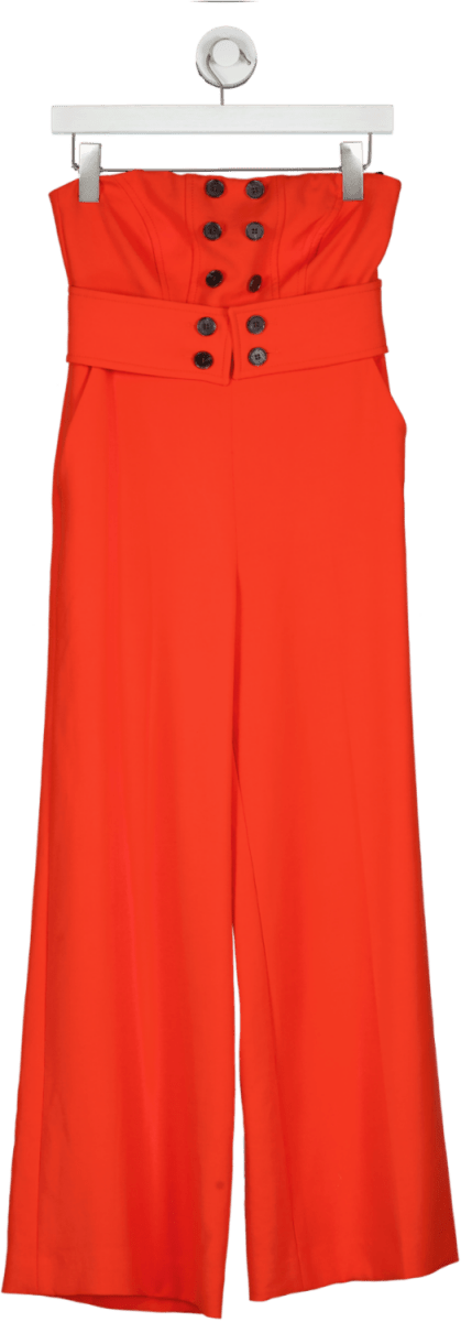 Karen Millen Red Petite Compact Stretch Tux Bardot Wide Leg Jumpsuit UK 8 - Reliked