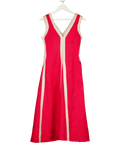 Karen Millen Red Petite Contrast Linen Plunge Maxi Dress UK 6 - Reliked