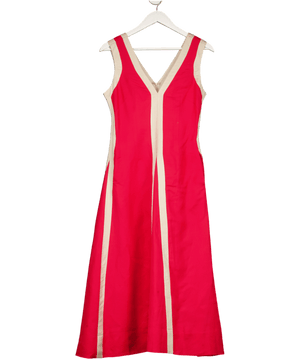 Karen Millen Red Petite Contrast Linen Plunge Maxi Dress UK 6