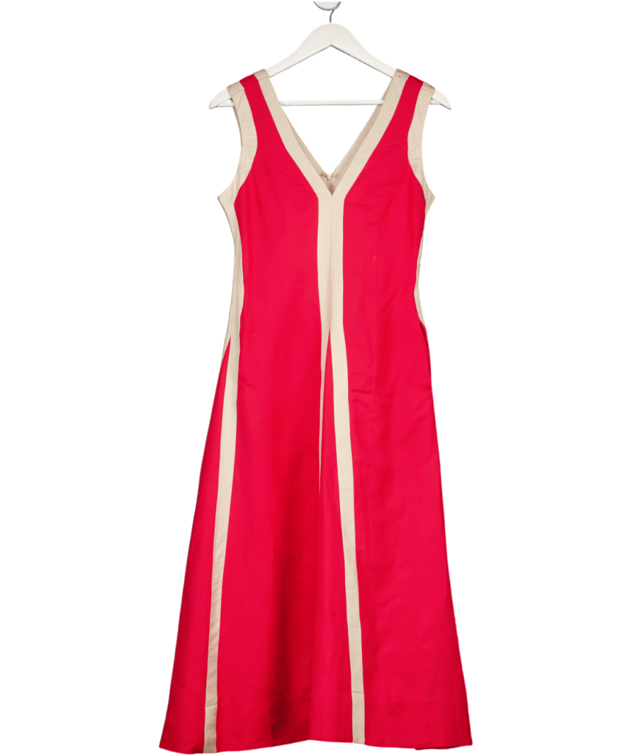 Karen Millen Red Petite Contrast Linen Plunge Maxi Dress UK 6 - Reliked