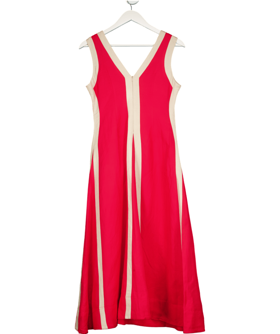 Karen Millen Red Petite Contrast Linen Plunge Maxi Dress UK 6 - Reliked