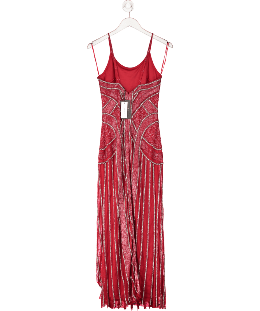 Karen Millen Red Petite Crystal Beaded Strappy Woven Maxi Dress UK 6 - Reliked
