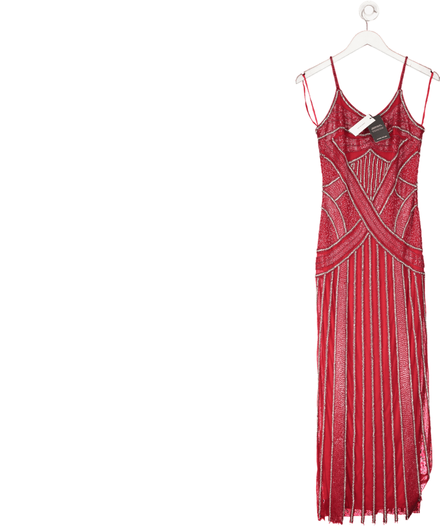 Karen Millen Red Petite Crystal Beaded Strappy Woven Maxi Dress UK 6 - Reliked