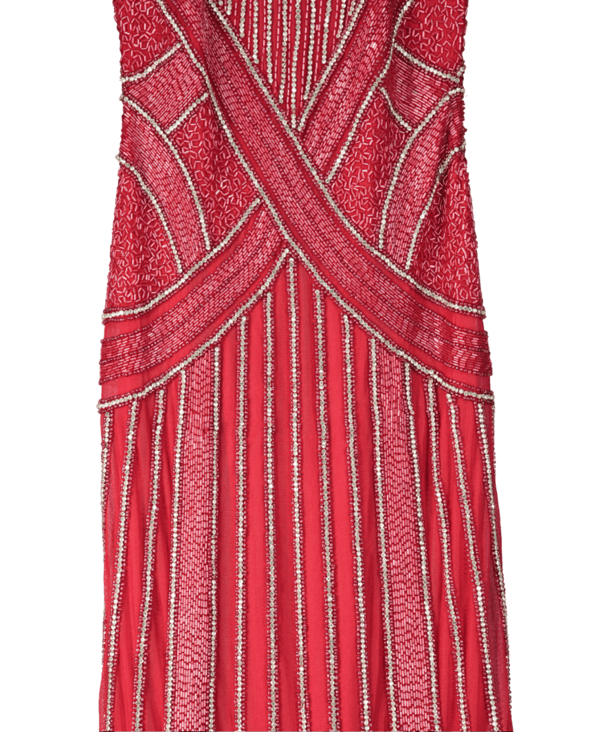 Karen Millen Red Petite Crystal Beaded Strappy Woven Maxi Dress UK 6 - Reliked