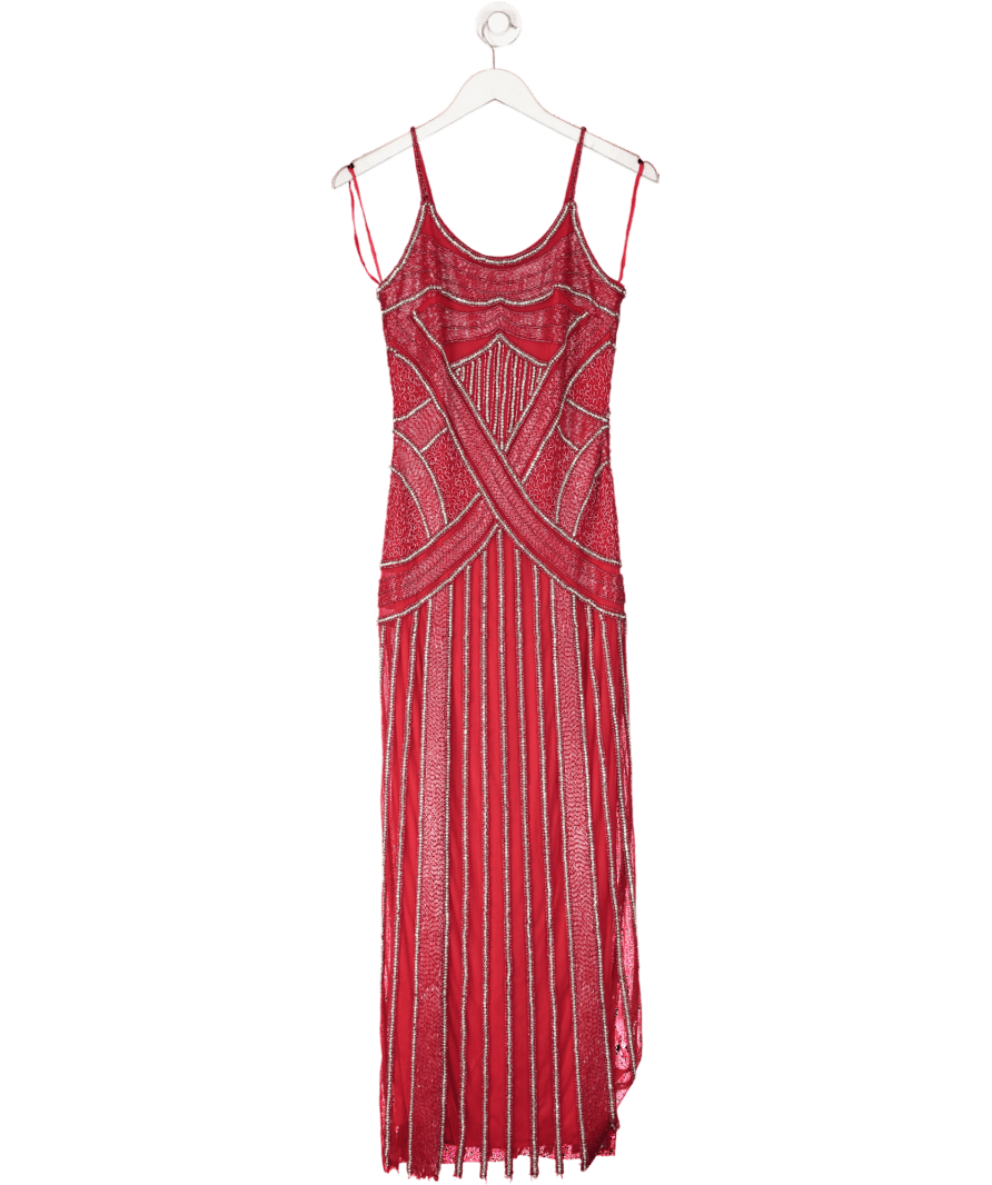 Karen Millen Red Petite Crystal Beaded Strappy Woven Maxi Dress UK 6 - Reliked