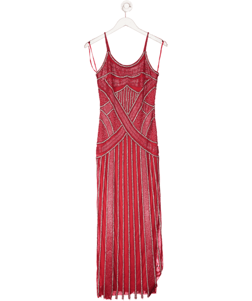 Karen Millen Red Petite Crystal Beaded Strappy Woven Maxi Dress UK 6 - Reliked Karen Millen Red Petite Crystal Beaded Strappy Woven Maxi Dress UK 6 - Reliked