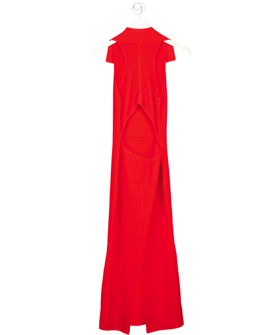 Karen Millen Red Stitch Sleeveless Collar Detail Knitted Midi Dress UK S - Reliked