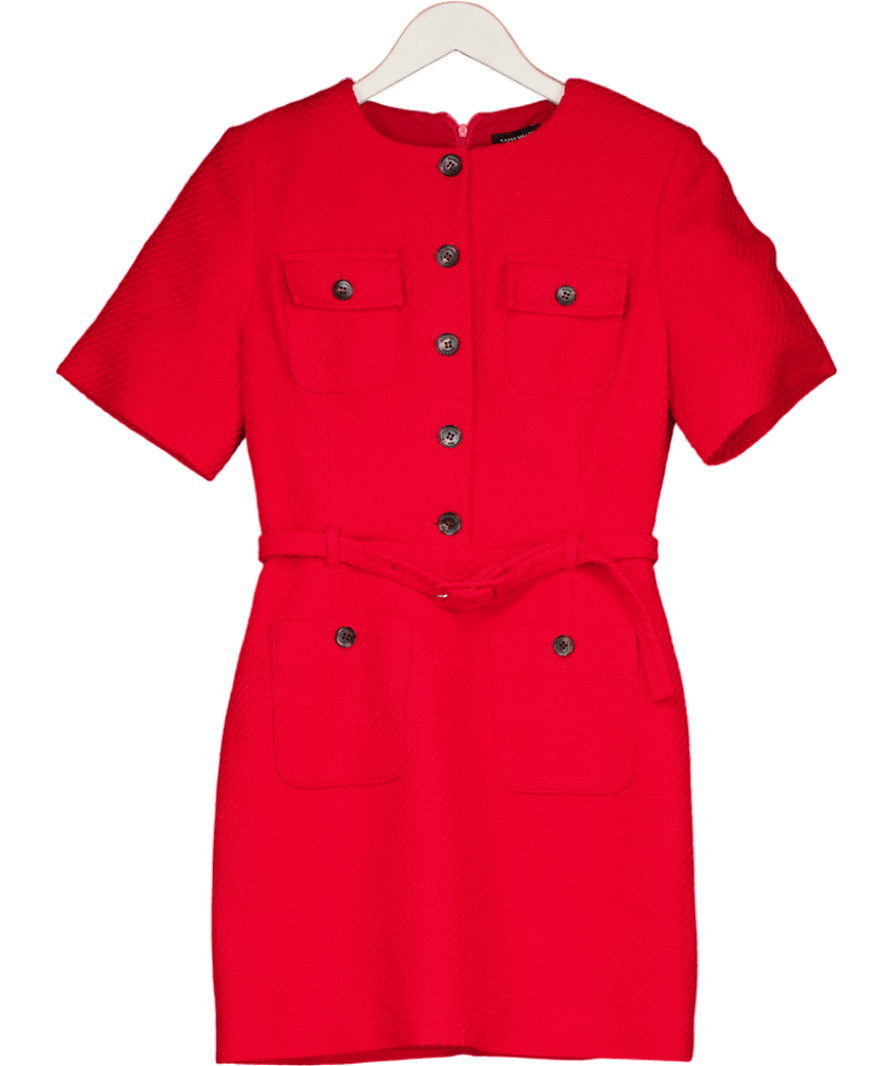 Karen Millen Red Textured Tweed Belted Tailored Mini Dress UK 8 - Reliked