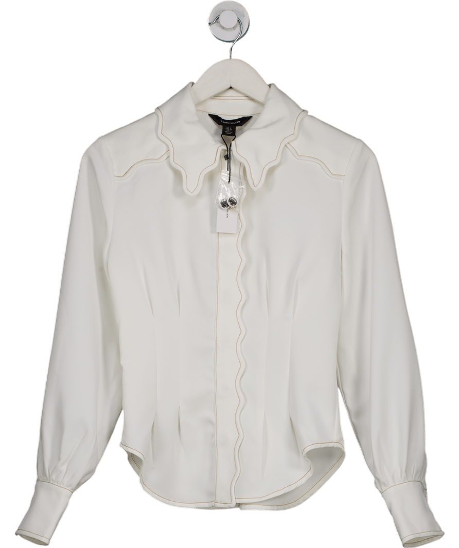 Karen Millen White Contrast Stitch Long Sleeve Shirt UK 6 - Reliked