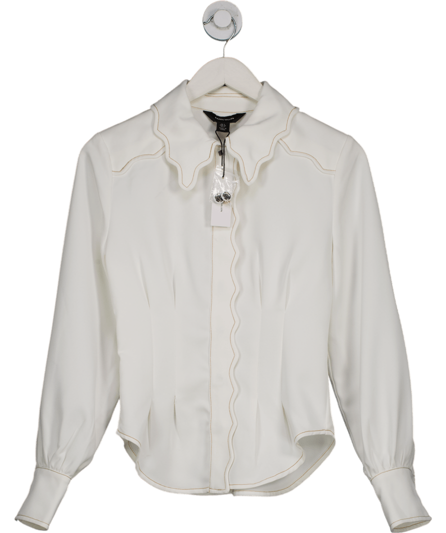Karen Millen White Contrast Stitch Long Sleeve Shirt UK 6 - Reliked