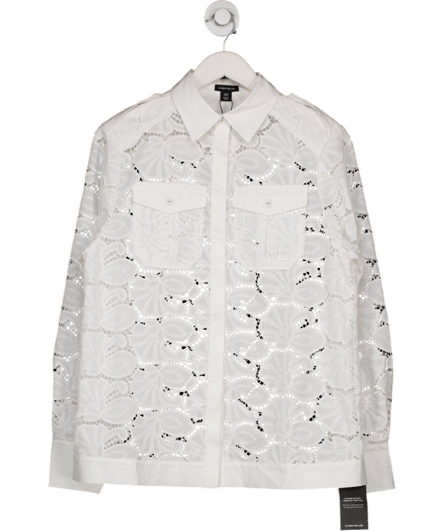 Karen Millen White Cotton Cutwork Woven Shirt UK 10 - Reliked