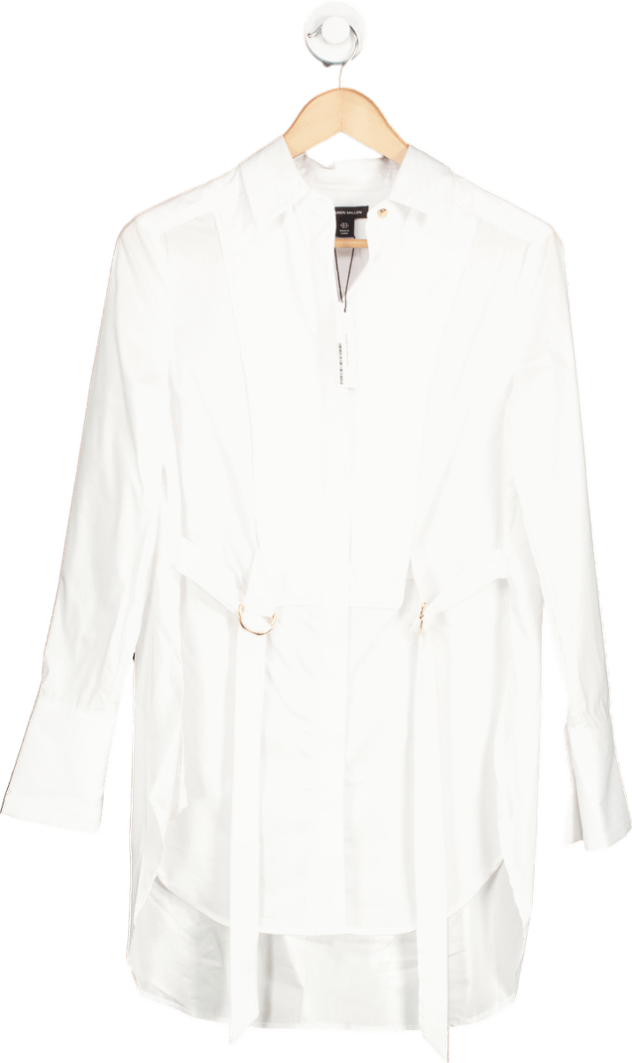 Karen Millen White Cotton Poplin Collared Longline Shirt UK 6 - Reliked