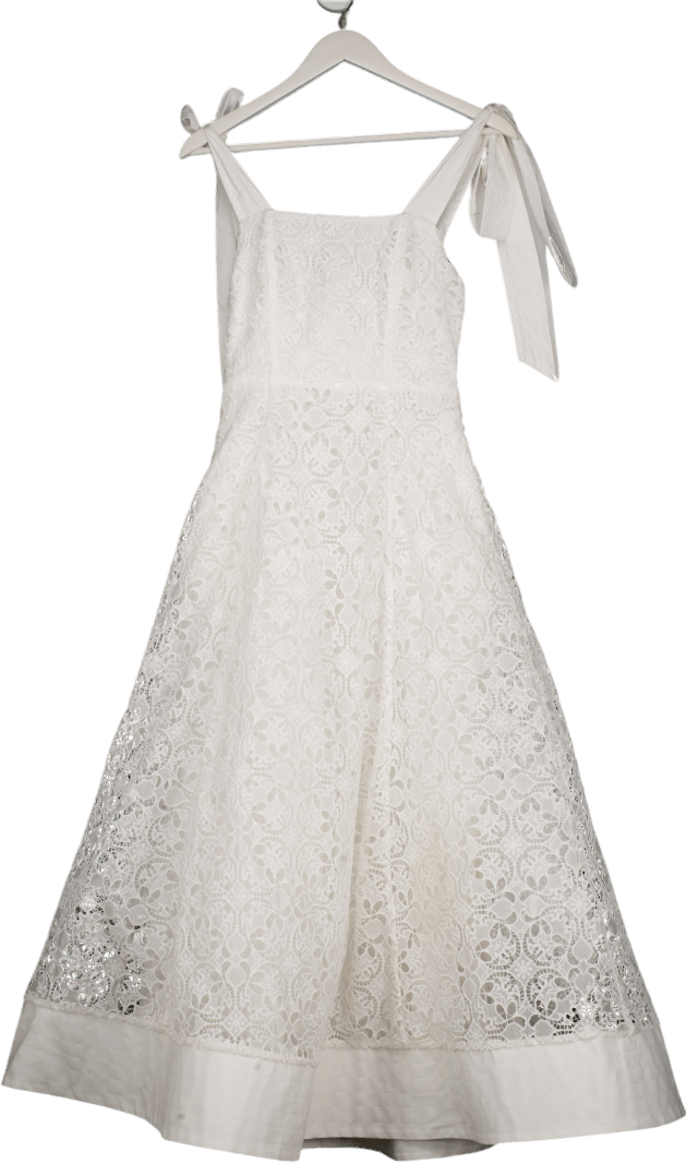 Karen Millen White Cutwork Embroidery Midi Prom Dress UK 10 - Reliked