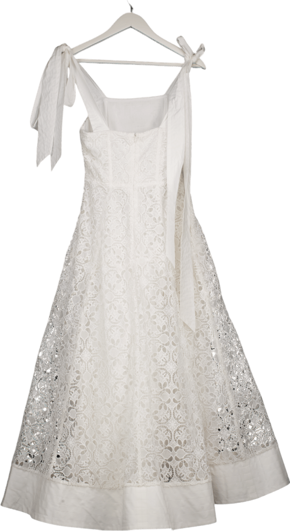 Karen Millen White Cutwork Embroidery Midi Prom Dress UK 10 - Reliked