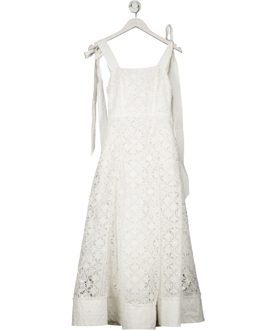 Karen Millen White Cutwork Embroidery Midi Prom Dress UK 6 - Reliked