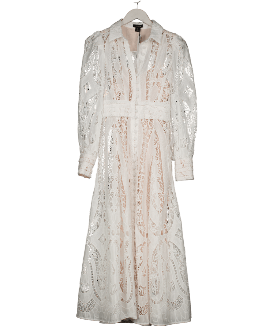 KAREN MILLEN White Georgette Cutwork Maxi Dress UK 8 - Reliked
