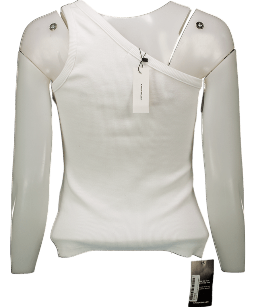 Karen Millen White Jersey Rib Asymmetrical Top UK XS - Reliked