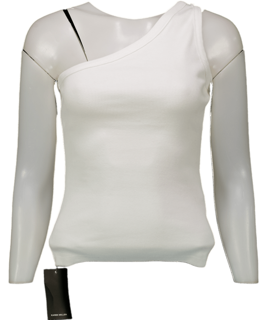 Karen Millen White Jersey Rib Asymmetrical Top UK XS - Reliked