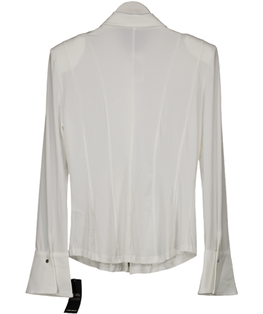 Karen Millen White Power Shoulder Drapey Crepe Seam Detail Shirt UK S - Reliked