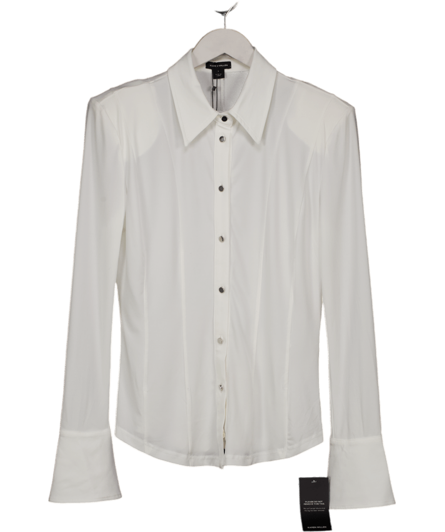 Karen Millen White Power Shoulder Drapey Crepe Seam Detail Shirt UK S - Reliked