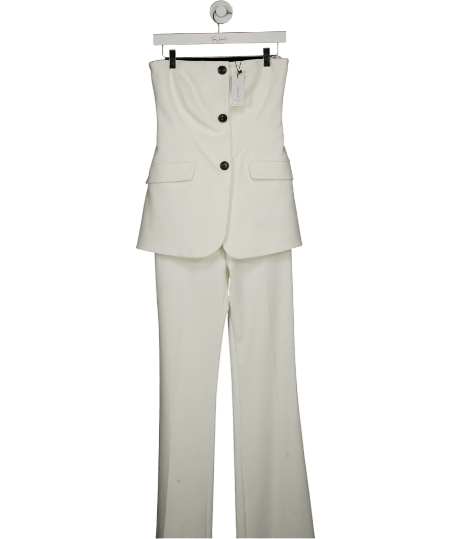 Karen Millen White Stretch Tailored Button Bodice Jumpsuit - Petite UK 8 - Reliked