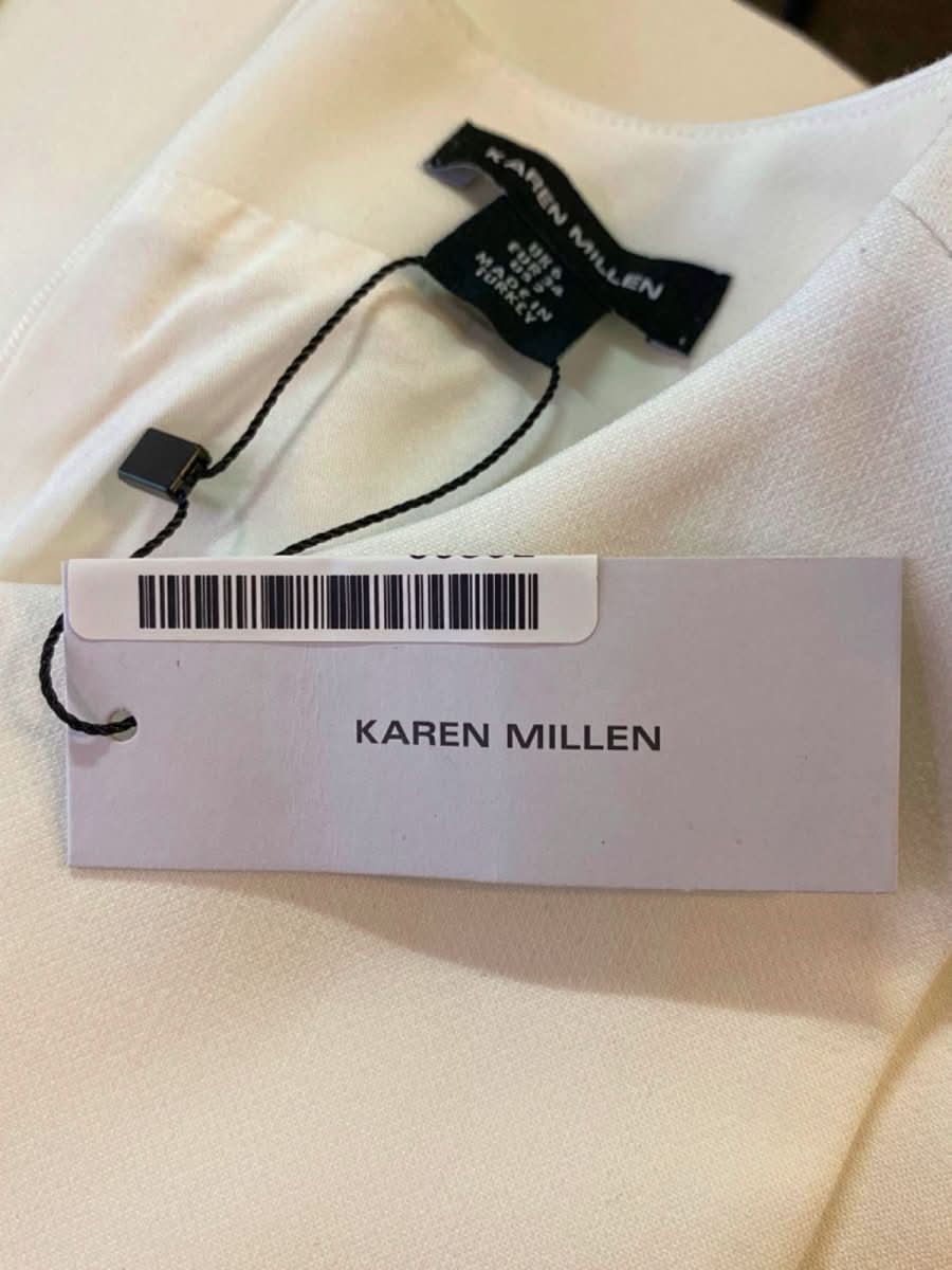Karen Millen White The Founder Compact Stretch Button Detail Woven Midi Dress UK 6 - Reliked
