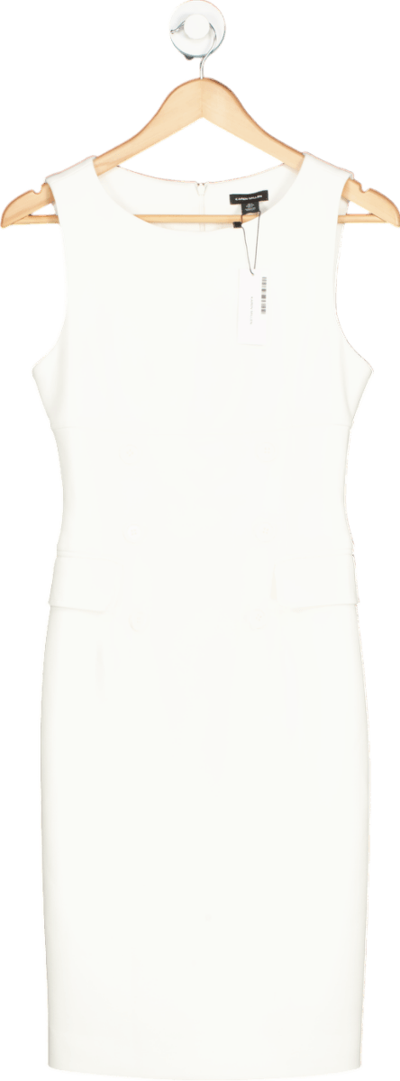 Karen Millen White The Founder Compact Stretch Button Detail Woven Midi Dress UK 6 - Reliked