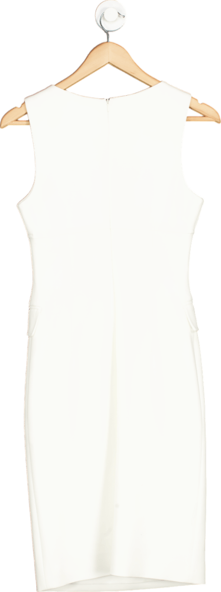 Karen Millen White The Founder Compact Stretch Button Detail Woven Midi Dress UK 6 - Reliked