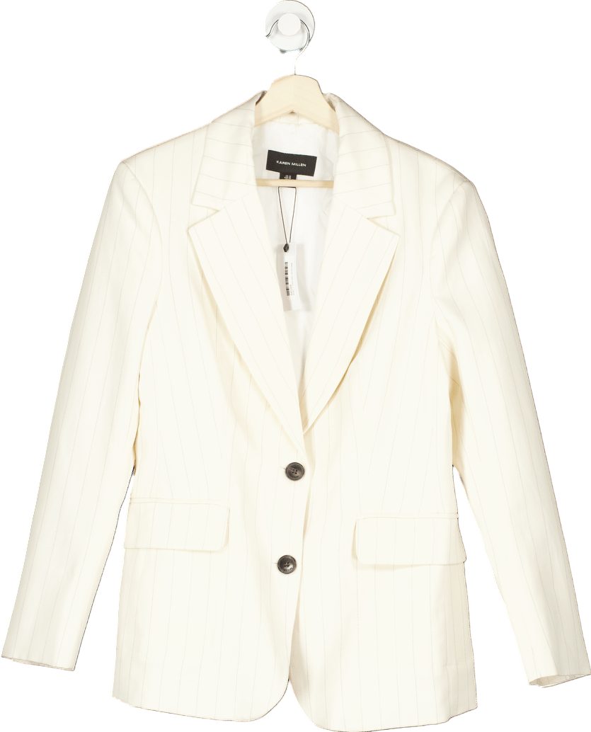 Karen Millen White The Founder Striped Single Breasted Blazer UK 10 - Reliked