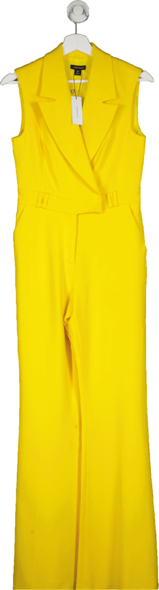 Karen Millen Yellow Compact Stretch Viscose Flared Jumpsuit UK 8 - Reliked