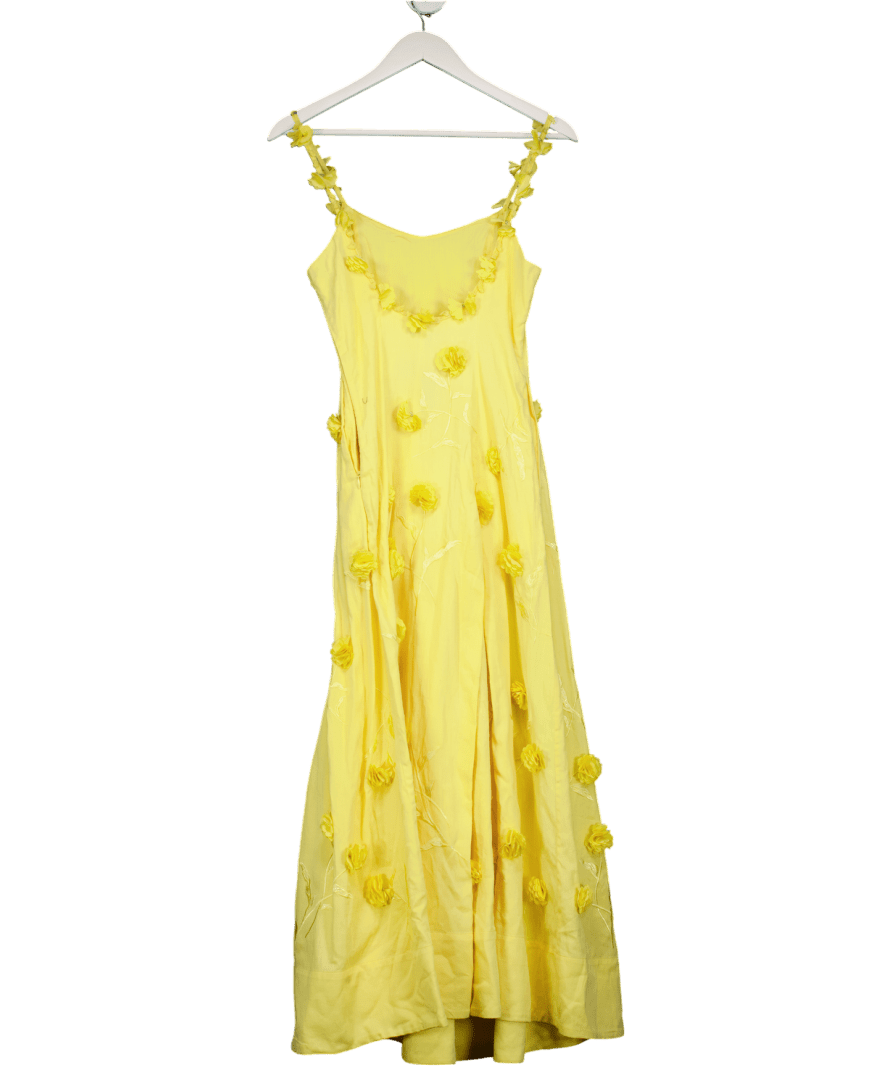 Karen Millen Yellow Cotton Flower Applique Strappy Woven Maxi Dress UK 6 - Reliked