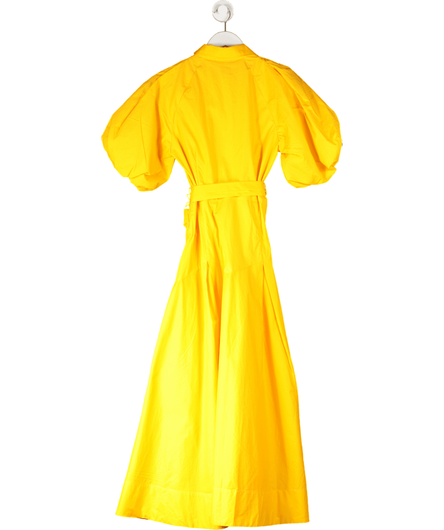 Karen Millen Yellow Cotton Puff Sleeve Woven Midi Shirt Dress With Dropped Waist Detail UK 10 - Reliked