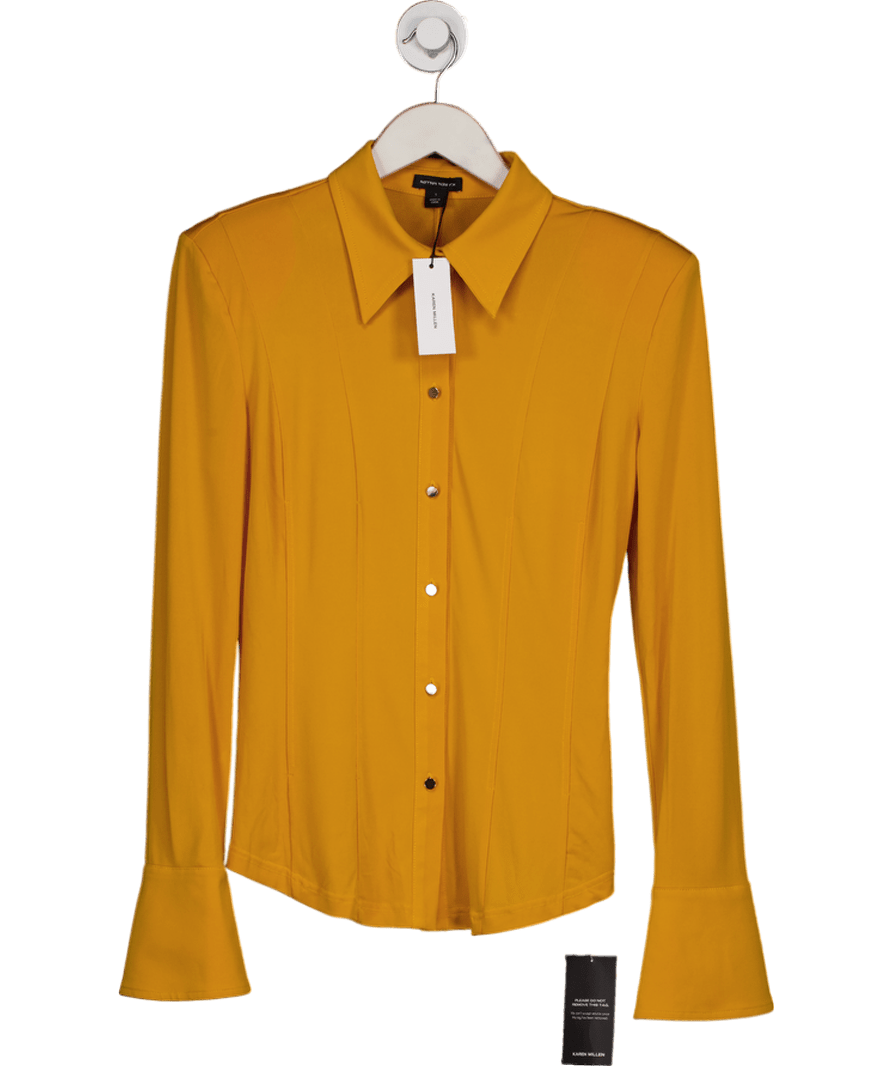 Karen Millen Yellow Power Shoulder Drapey Crepe Seam Detail Shirt UK S - Reliked