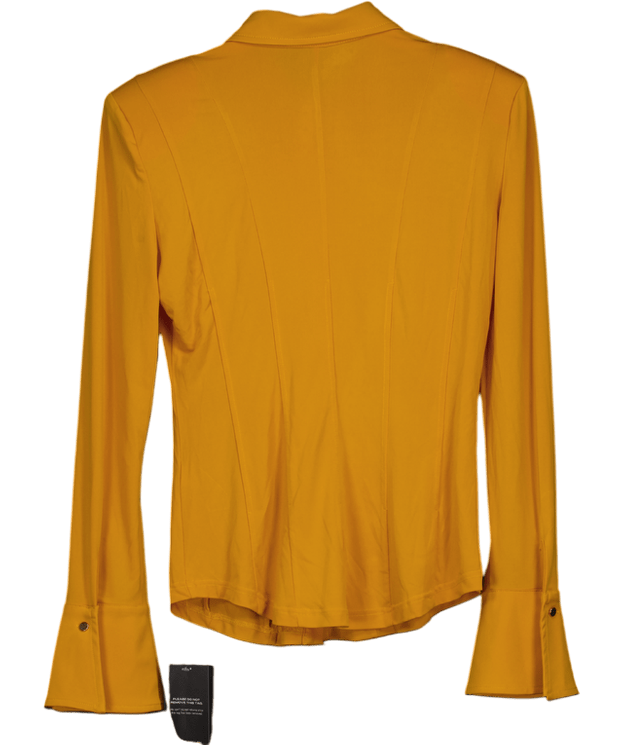 Karen Millen Yellow Power Shoulder Drapey Crepe Seam Detail Shirt UK S - Reliked