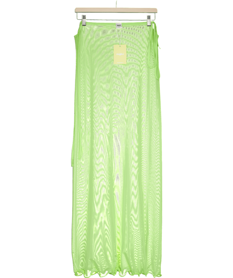 Kasela Lime Green Mesh Tie Shoulder Maxi Dress UK S - Reliked