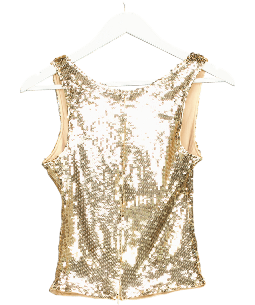 KASELA Metallic Sequin Vest Top In Gold UK S - Reliked