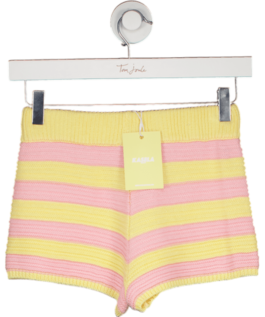 Kasela Yellow And Pink Striped Knitted Shorts UK S - Reliked