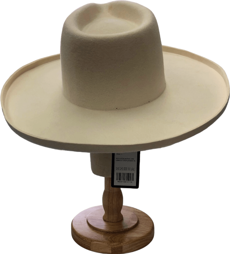 Keyone White Wool Felt Wide - Brim Hat L - Reliked