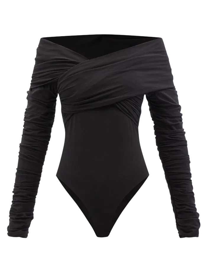 KHAITE Black Lilli Off The Shoulder Bodysuit UK M