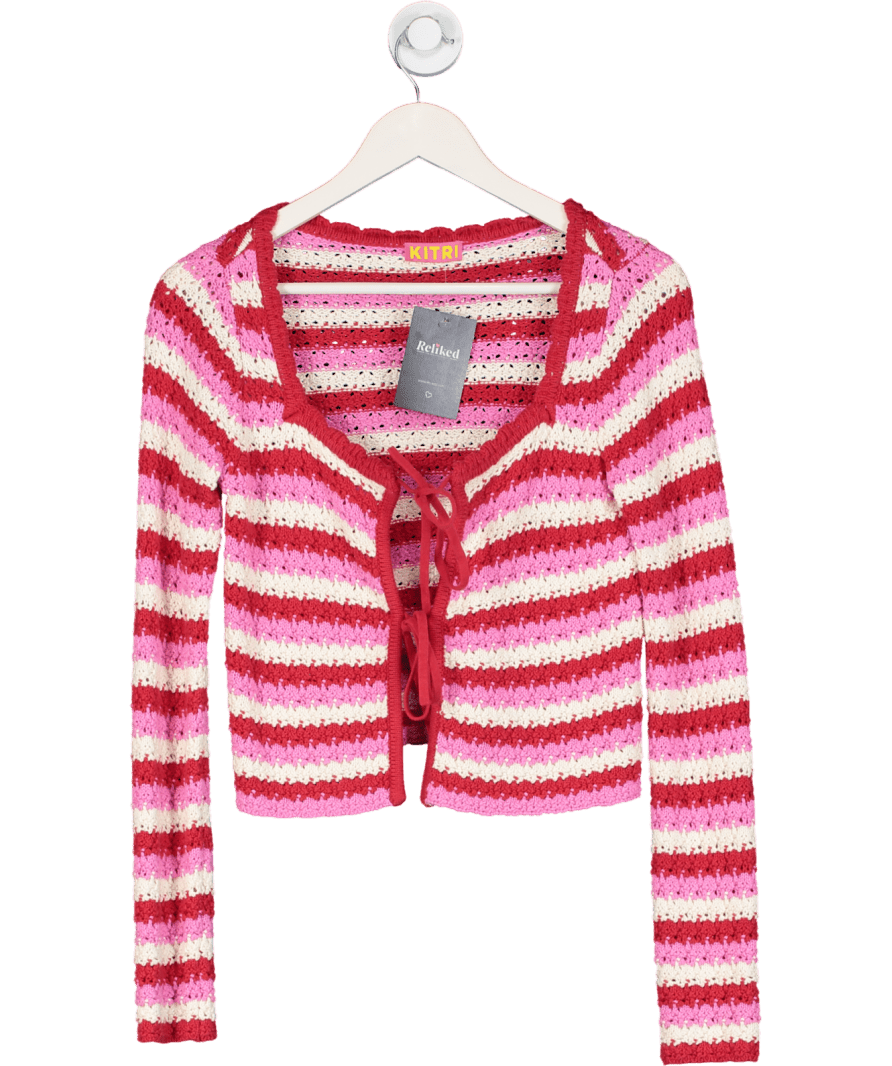 Kitri Pink Dionne Cotton Blend Crochet Cardigan UK XS - Reliked