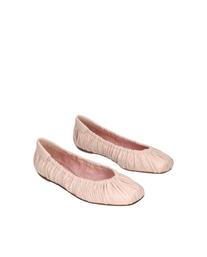 Pretty Ballerinas Pink Kristen Square Toe Hand Rouched Nude Leather Sacchetto Ballet Flat UK 5.5 EU 38.5 👠