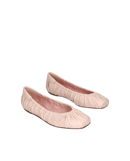 Pretty Ballerinas Pink Kristen Square Toe Hand Rouched Nude Leather Sacchetto Ballet Flat UK 5.5 EU 38.5 👠
