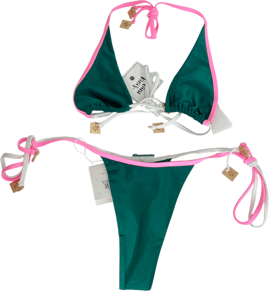kulani kinis Green Siren Song Halterneck Bikini Top & Bottoms UK S - Reliked