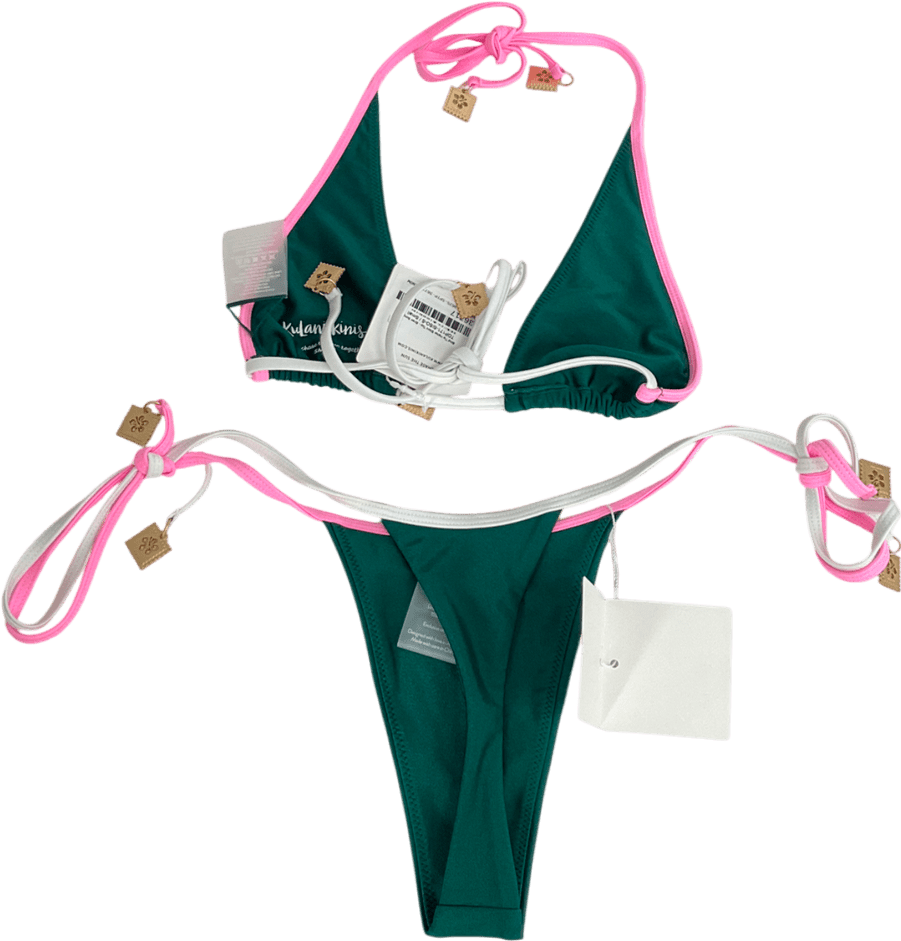 kulani kinis Green Siren Song Halterneck Bikini Top & Bottoms UK S - Reliked