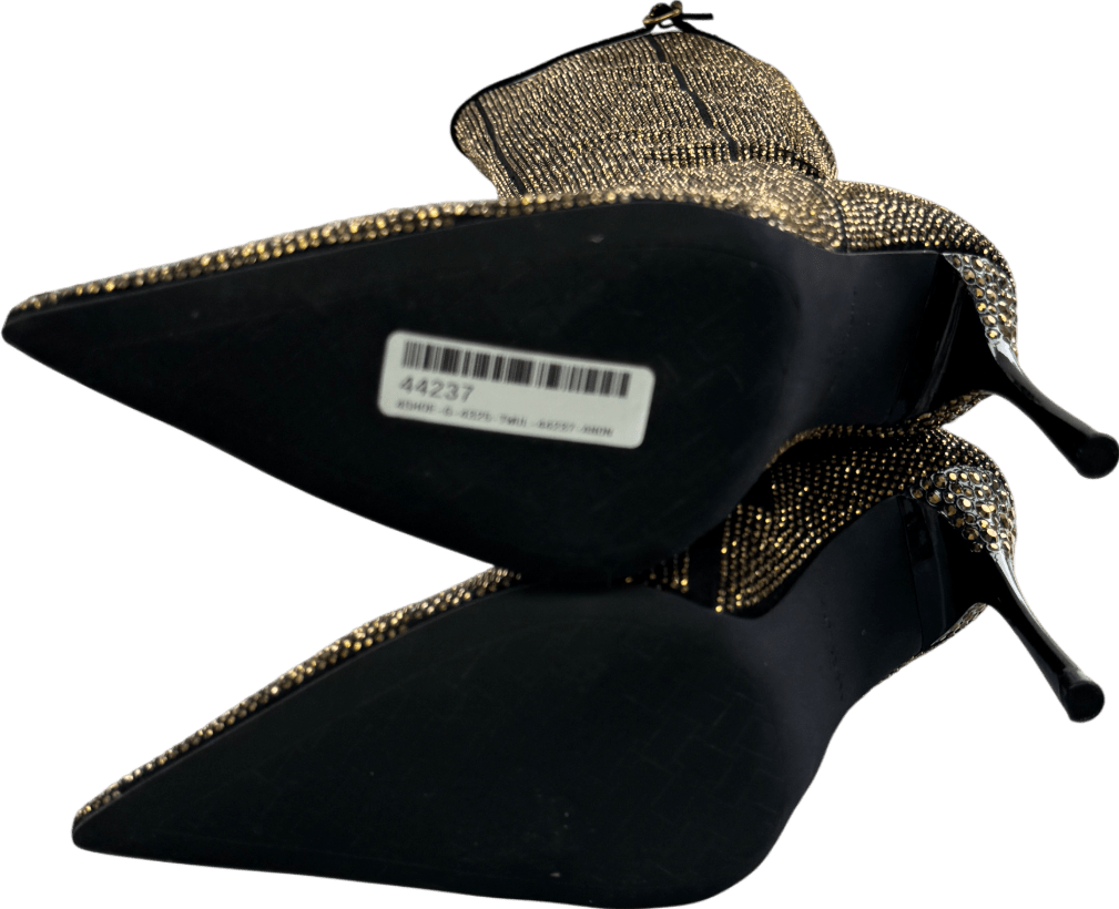 Kurt Geiger Black /gold Crystal - embellished Heeled Woven Knee - high Boot UK 4 EU 37 👠 - Reliked